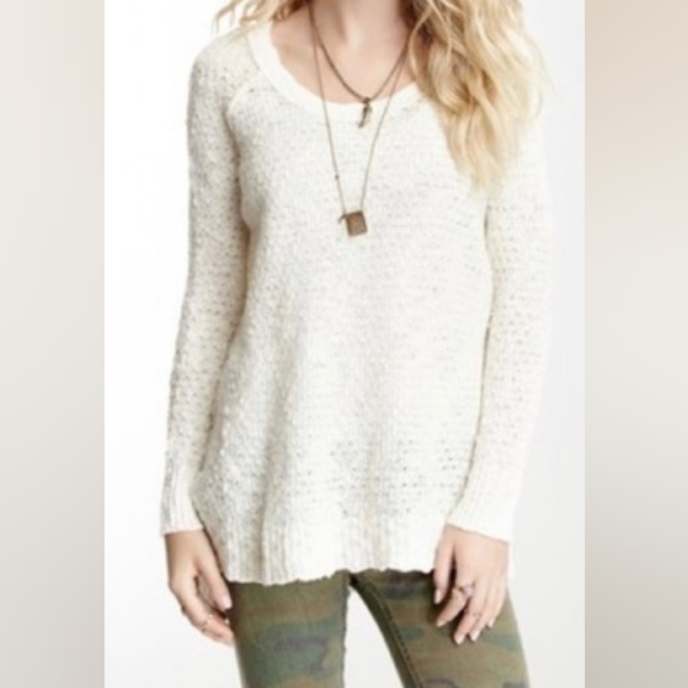 Free People Ivory Honeycomb Mixed Jeepster Sweater Misses Size XS
